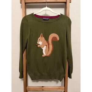 M & S- Long sleeve crewneck olive green sweater with A Squirrel-size medium